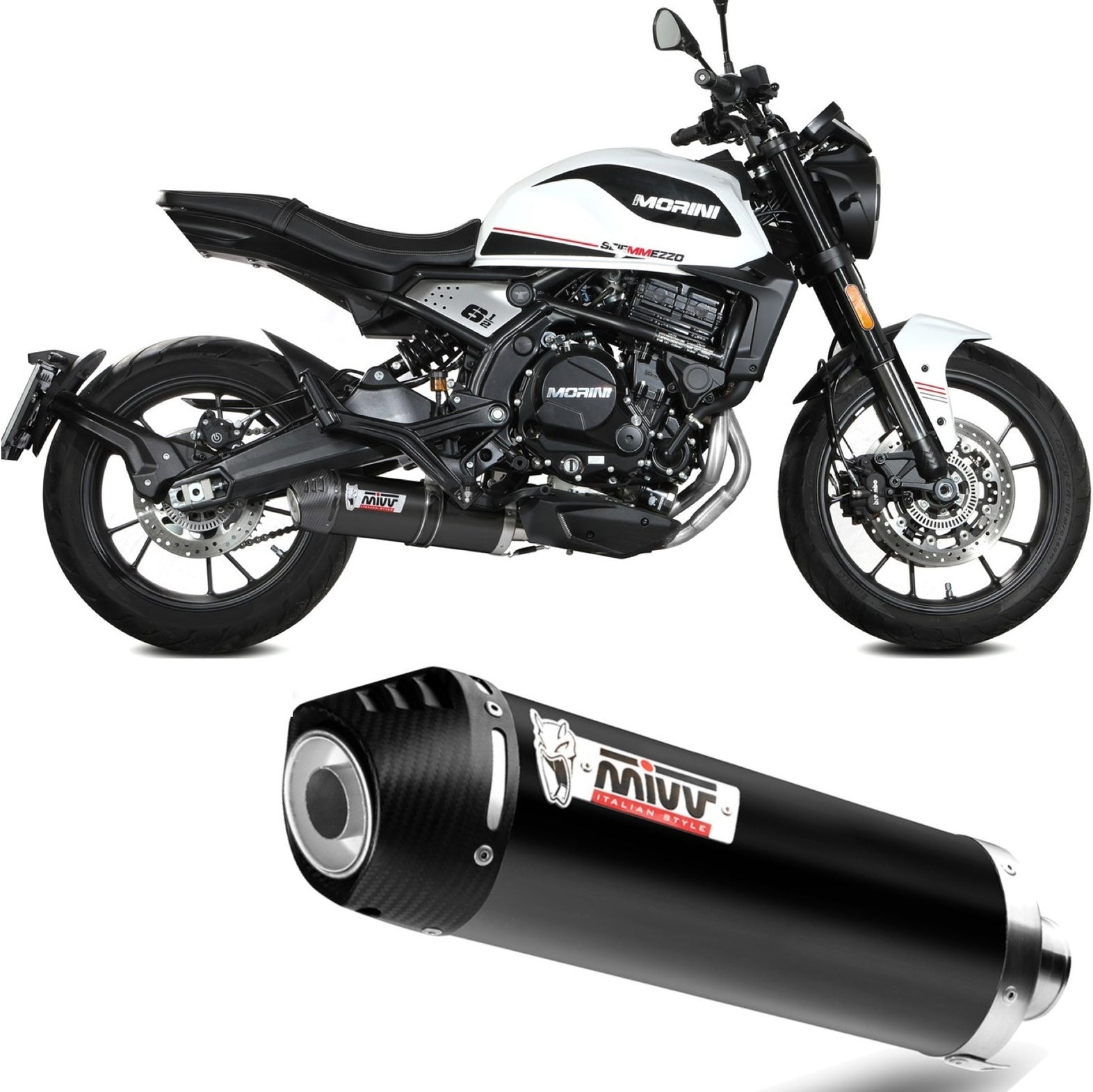 Uncatalysed Exhaust System Without Sound Certification Oval Steel Black Carbon - Mivv Compatible With Moto Morini Seiemmezzo Scr 650 (2022-2024)