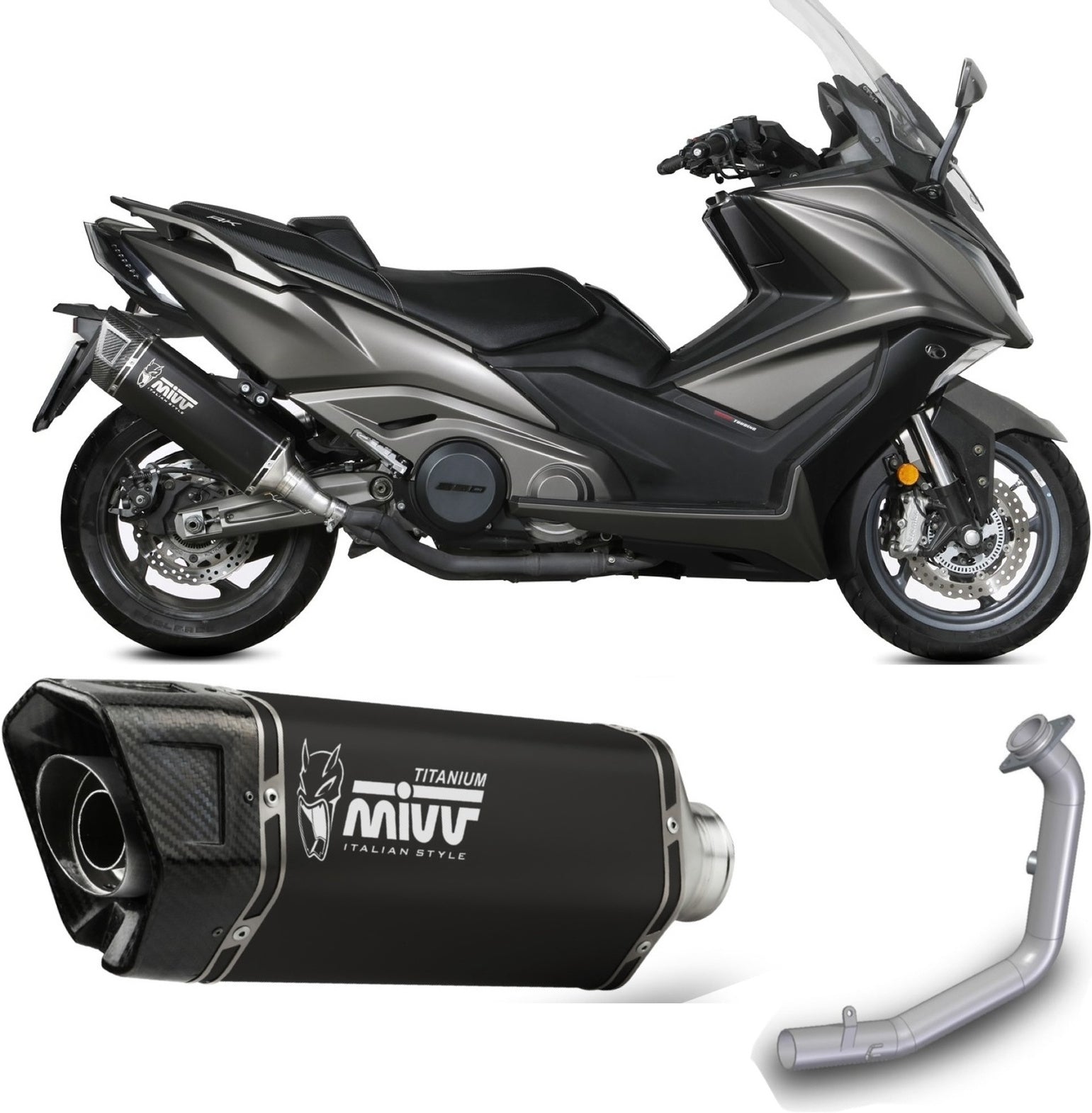 Complete Exhaust System Without Catalytic Converter And Without Sound Certification Sr-1 Steel Black - Mivv Compatible With Kymco Ak 550 (2021-2024)