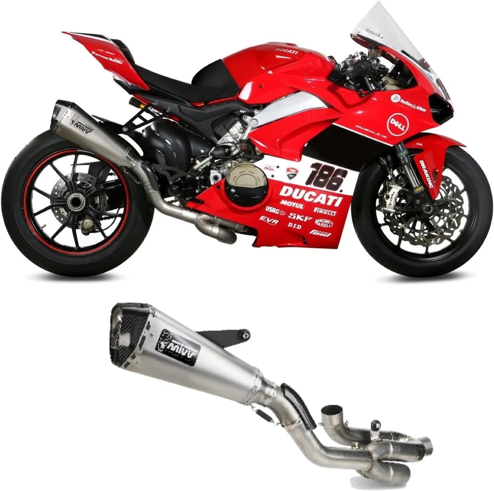 Sistema De Escape Completo Sin Catalizador Y Sin Homologación Acústica Delta Race Full Titano Carbono - Mivv Compatible Con Ducati Panigale V4 (2018-2022)