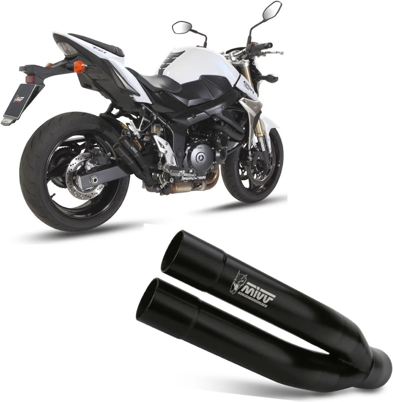 Tubo De Escape Sin Catalizador Y Sin Homologación Acústica Double Gun Acero Negro - Mivv Compatible Con Suzuki Gsr 750 (2011-2016)