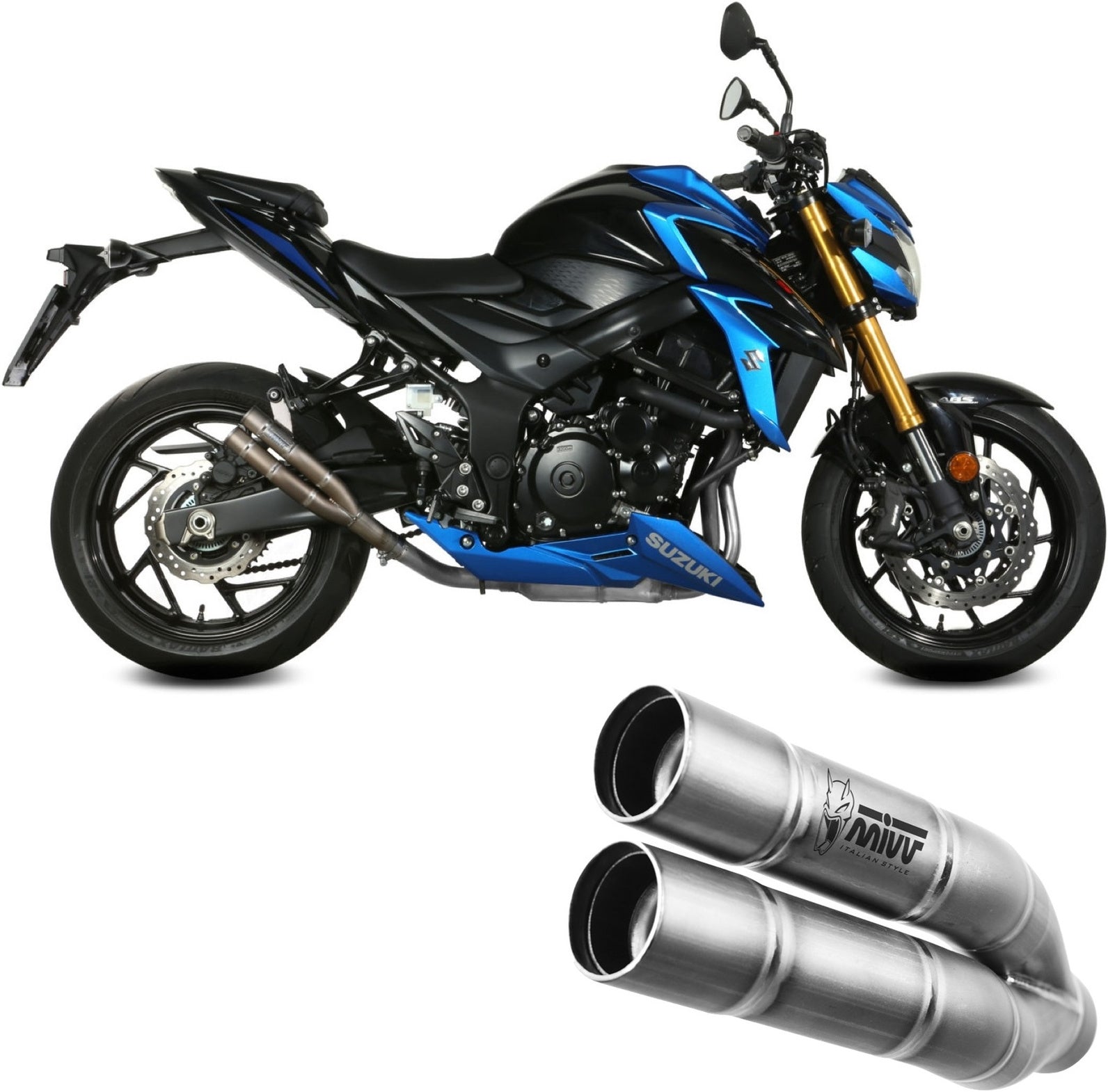Uncatalysed Exhaust System Without Sound Certification Double Gun Stainless Steel - Mivv Compatible With Suzuki Gsx-S 750 (2017-2020)