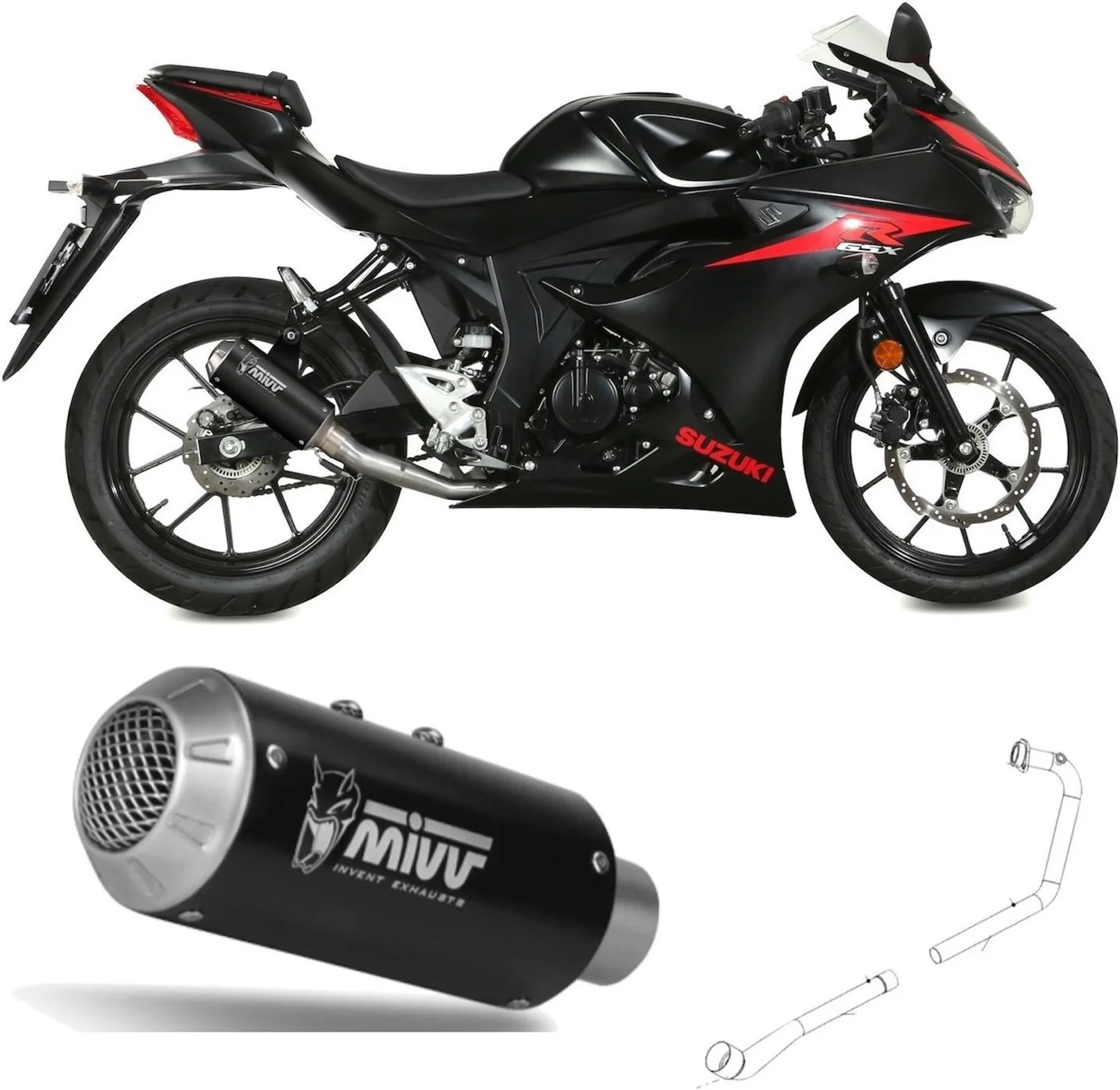 Sistema De Escape Completo Sin Catalizador Y Sin Homologación Acústica Mk3 Acero Negro - Mivv Compatible Con Suzuki Gsx-S 125 (2017-2020)