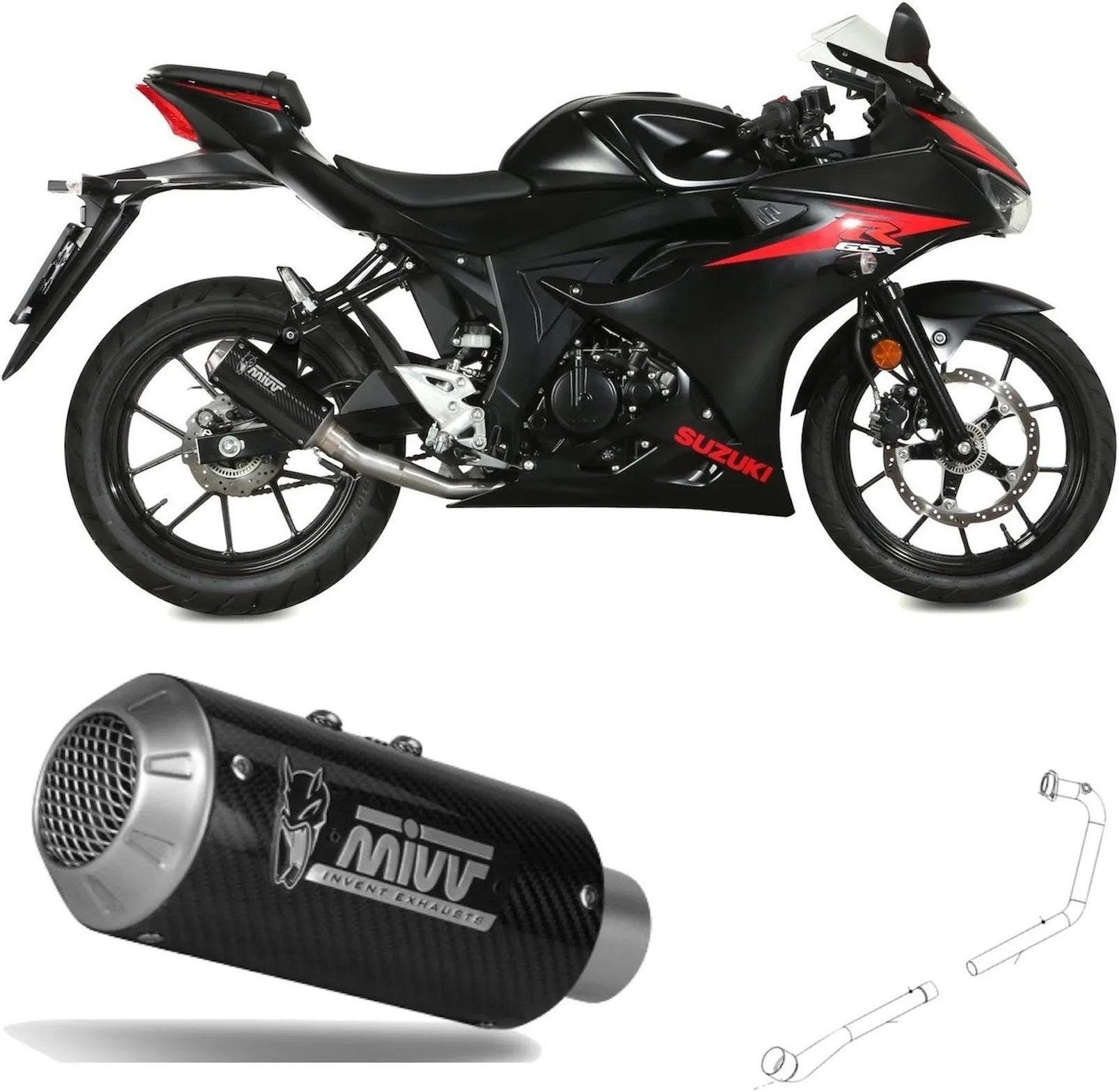 Sistema De Escape Completo Sin Catalizador Y Sin Homologación Acústica Mk3 Carbono - Mivv Compatible Con Suzuki Gsx-R 125 (2017-2020)