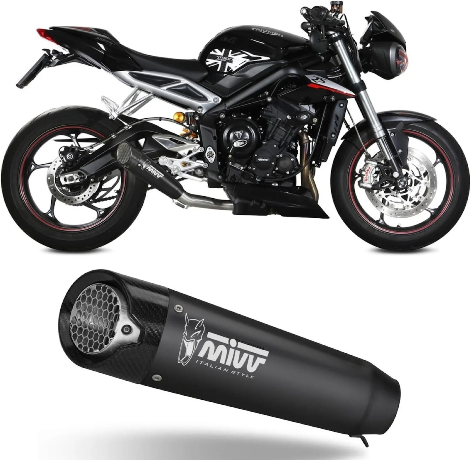 Tubo De Escape Sin Catalizador Y Sin Homologación Acústica X-M5 Acero Negro Carbono - Mivv Compatible Con Triumph Street Triple 660 S (2017-2022)