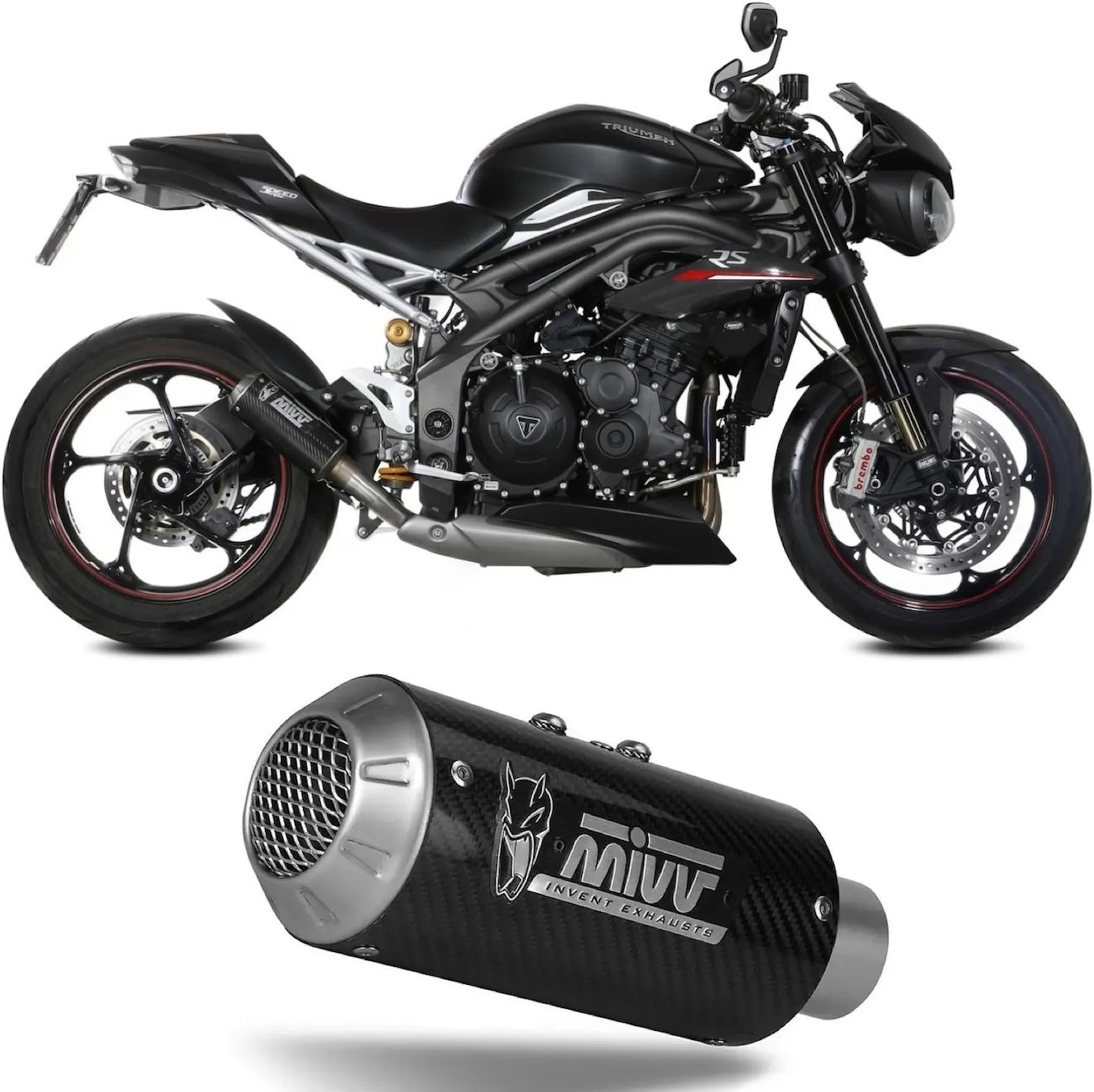 Tubo De Escape Sin Catalizador Y Sin Homologación Acústica Mk3 Carbono - Mivv Compatible Con Triumph Speed Triple R - S (2018-2020)