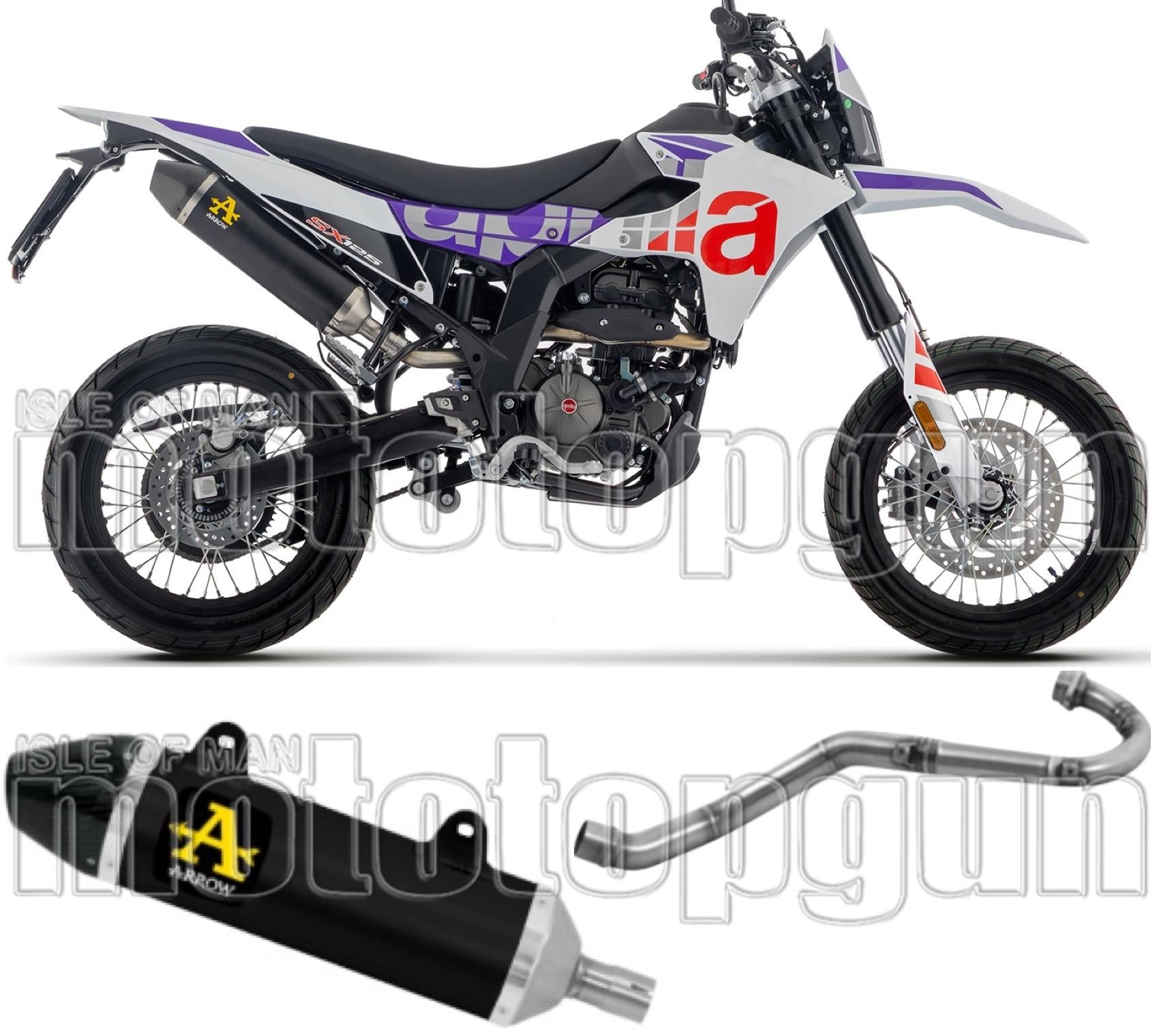 Complete Exhaust System Without Catalytic Converter And Without Sound Certification Thunder Black Aluminium Carby End Cap - Arrow Special Parts Compatible With Aprilia Rx - Sx 125 (2025-2026)