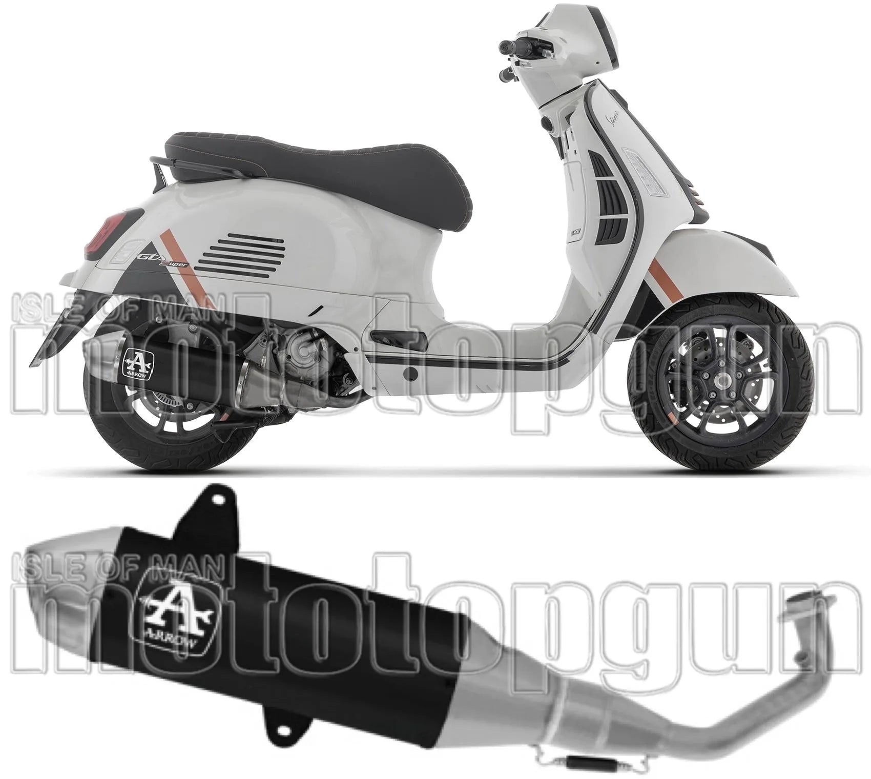 Sistema De Escape Completo Sin Catalizador Y Sin Homologación Acústica Urban Aluminio Negro Fondo Acero - Arrow Special Parts Compatible Con Piaggio Vespa Gts 310 (2025-2026)