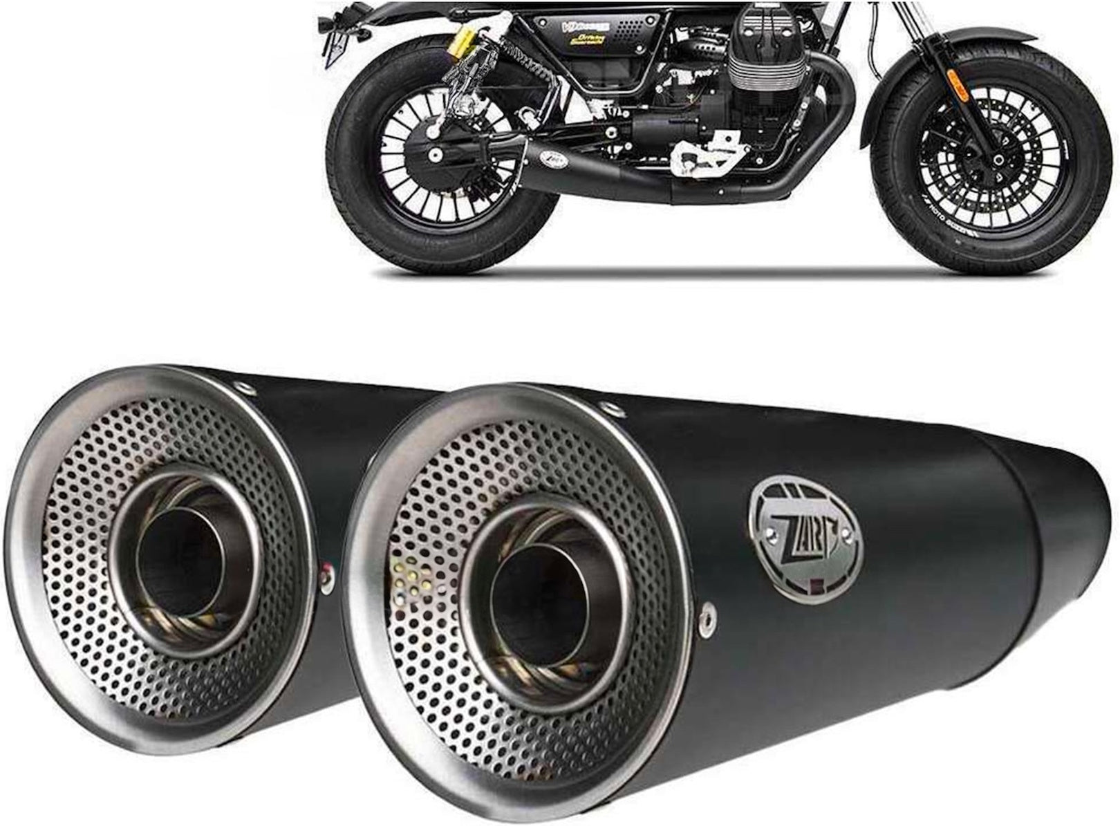Exhaust Tip Without Sound Certification Big Steel Black Endcap Aluminium - Zard Compatible With Moto Guzzi V9 Bobber (2016-2019)