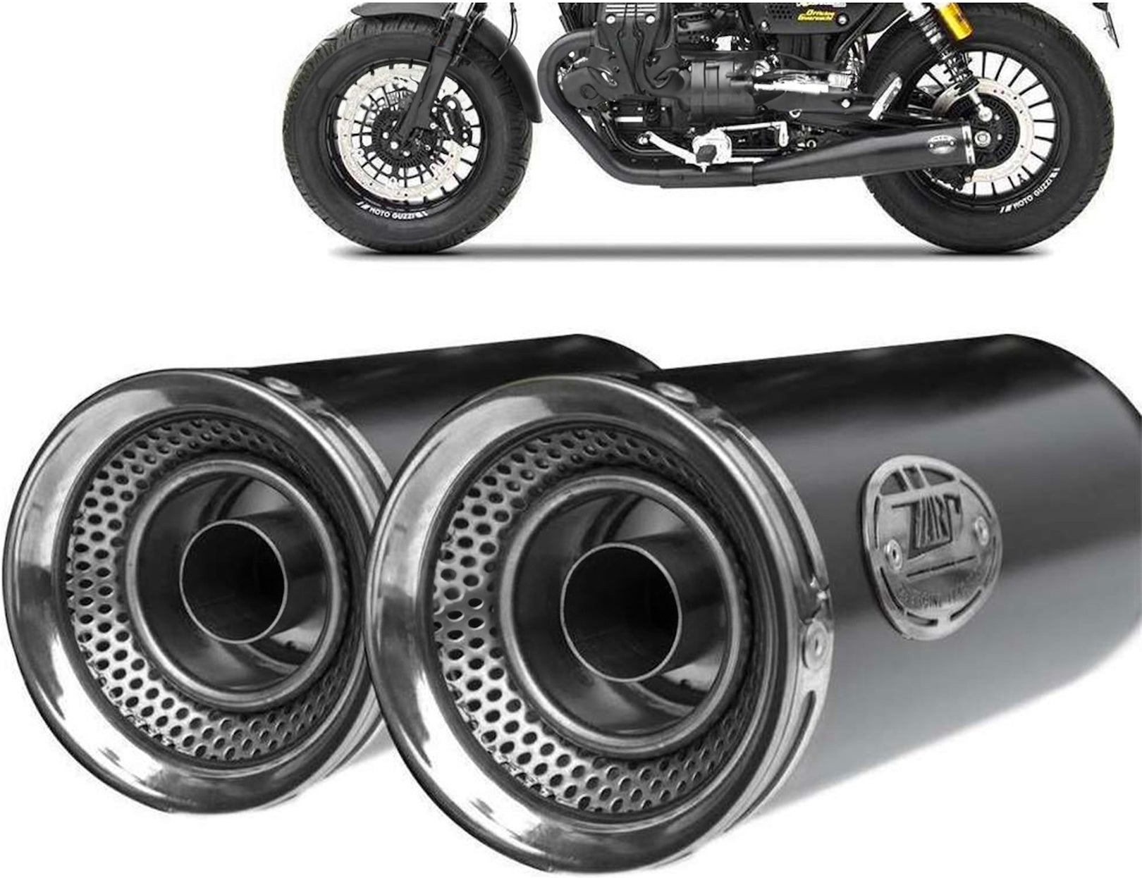 Exhaust Tip Without Sound Certification Slim Steel Black Endcap Aluminium - Zard Compatible With Moto Guzzi V9 Roamer (2016-2019)