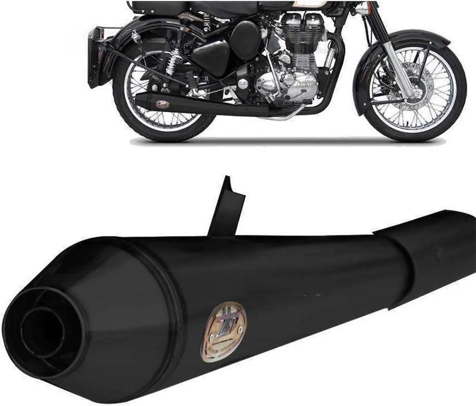 Tubo De Escape Sin Homologación Acústica Conical Acero Negro - Zard Compatible Con Royal Enfield Bullet 350 (2006-2009)