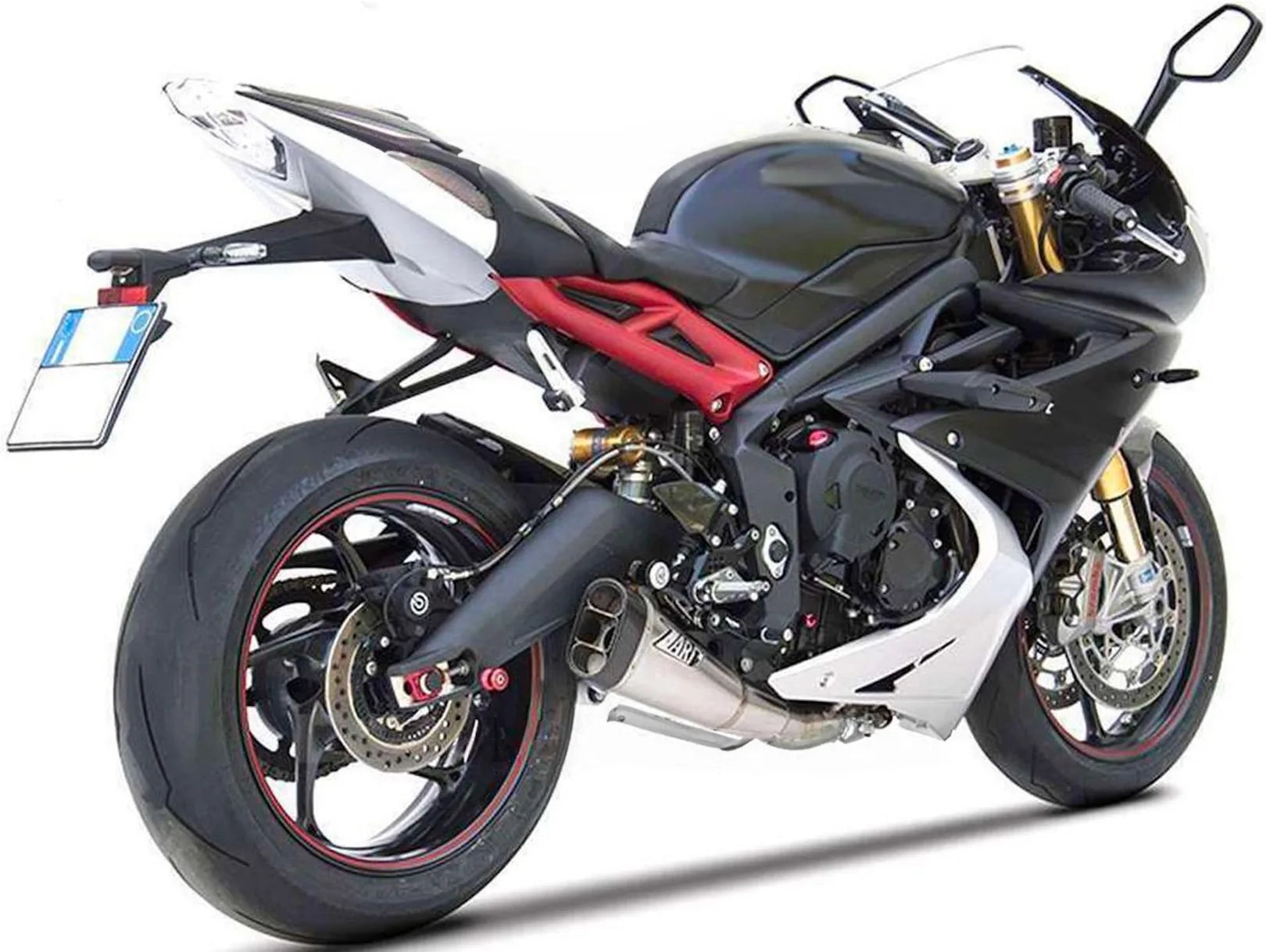 Sistema De Escape Completo Sin Catalizador Y Sin Homologación Acústica Short Acero Copa Carbono - Zard Compatible Con Triumph Daytona 675 (2013-2016)