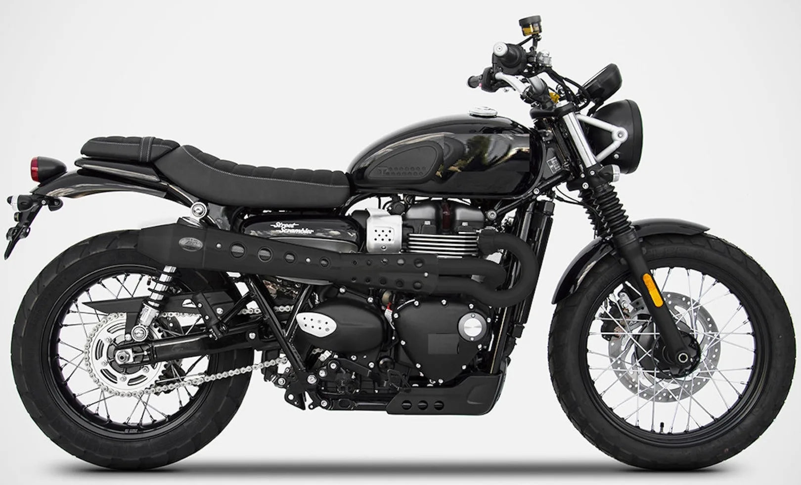 Sistema De Escape Completo Sin Catalizador Y Sin Homologación Acústica Conical High Acero Negro - Zard Compatible Con Triumph Scrambler 900 (2017-2023)