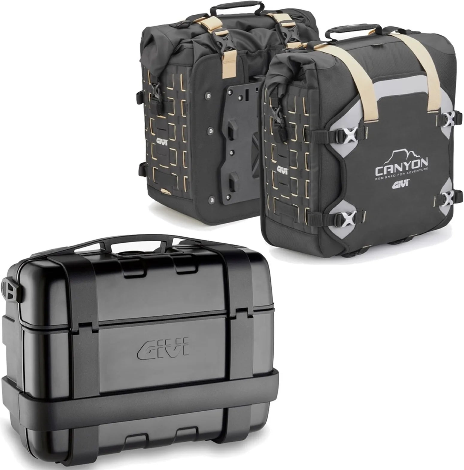 Baúl + Alforjas Laterales Trekker Canyon Negro 103 Lt Trekker Canyon Plastico - Givi Compatible Con Yamaha Mt-07 (2021-2024)