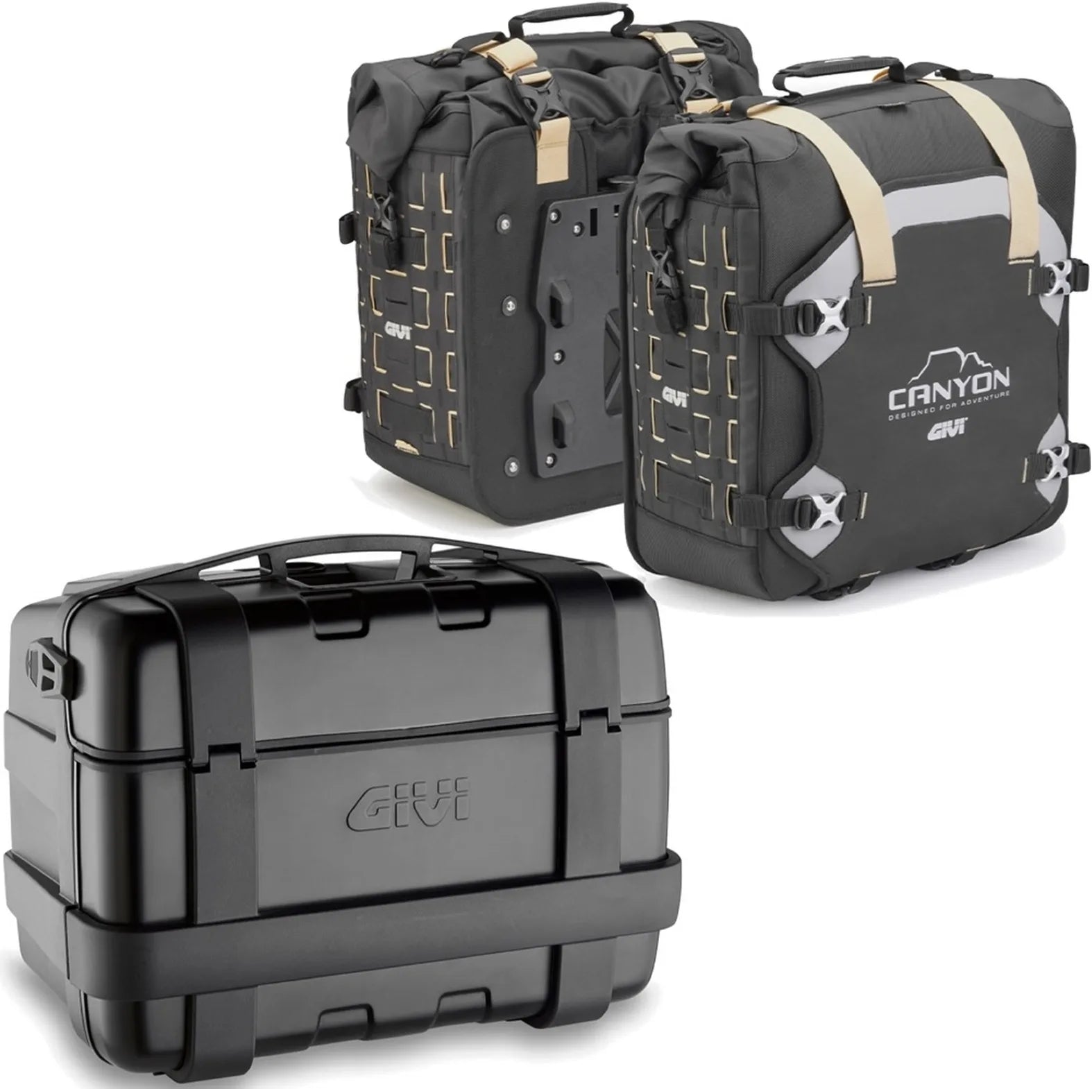 Baúl + Alforjas Laterales Trekker Canyon Negro 116 Lt Trekker Canyon Plastico - Givi Compatible Con Yamaha Mt-07 (2018-2020)