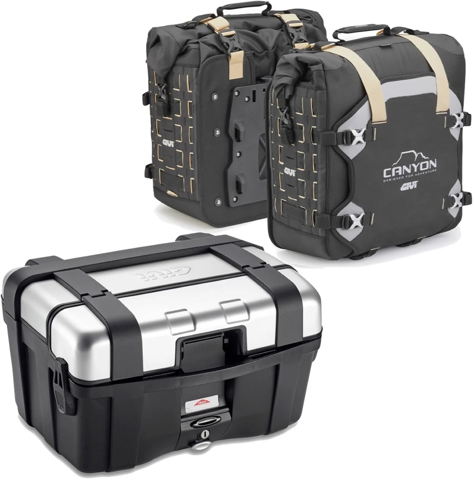 Baúl + Alforjas Laterales Trekker Canyon 116 Lt Trekker Canyon Plastico - Givi Compatible Con Suzuki Gsr 600 (2006-2011)