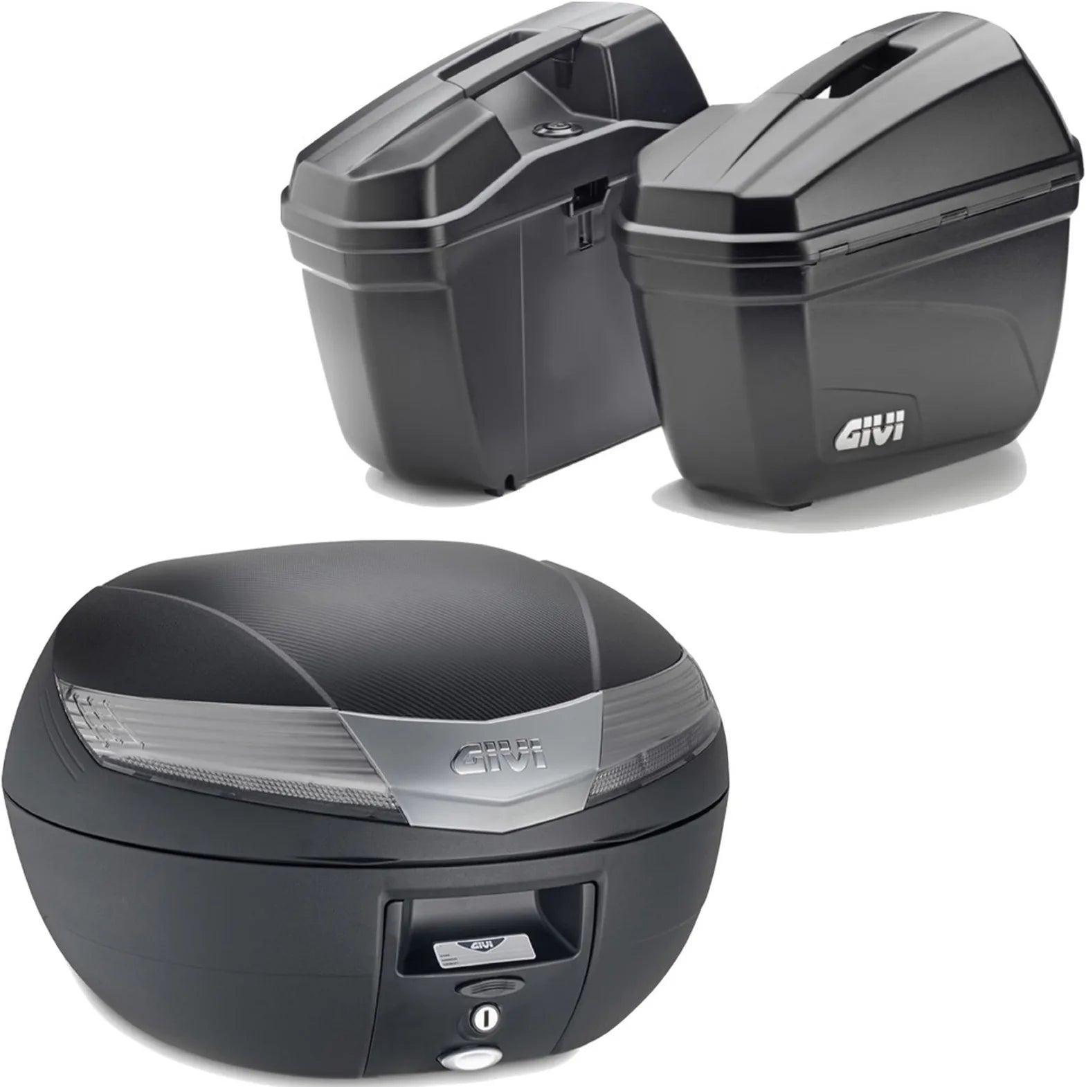 Baúl + Maletas Laterales Negro Tech 84 Lt Plastico - Givi Compatible Con Suzuki An 650 Burgman - Executive (2013-2020)