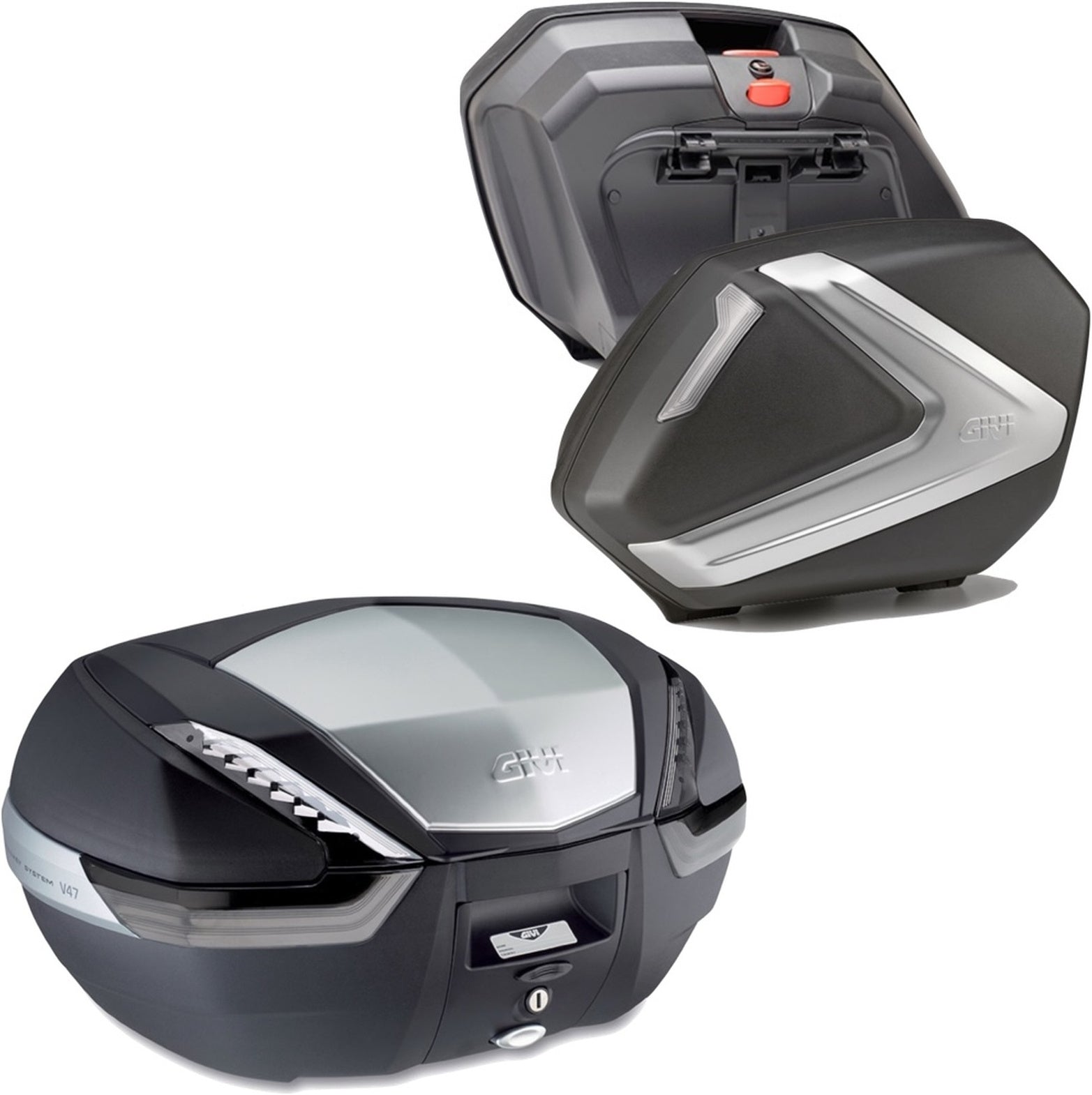 Silver Tech Top Case + Side Cases - 121 Lt Technopolymer - Givi Compatible With Moto Guzzi V 100 Mandello 1000 (2022-2024)