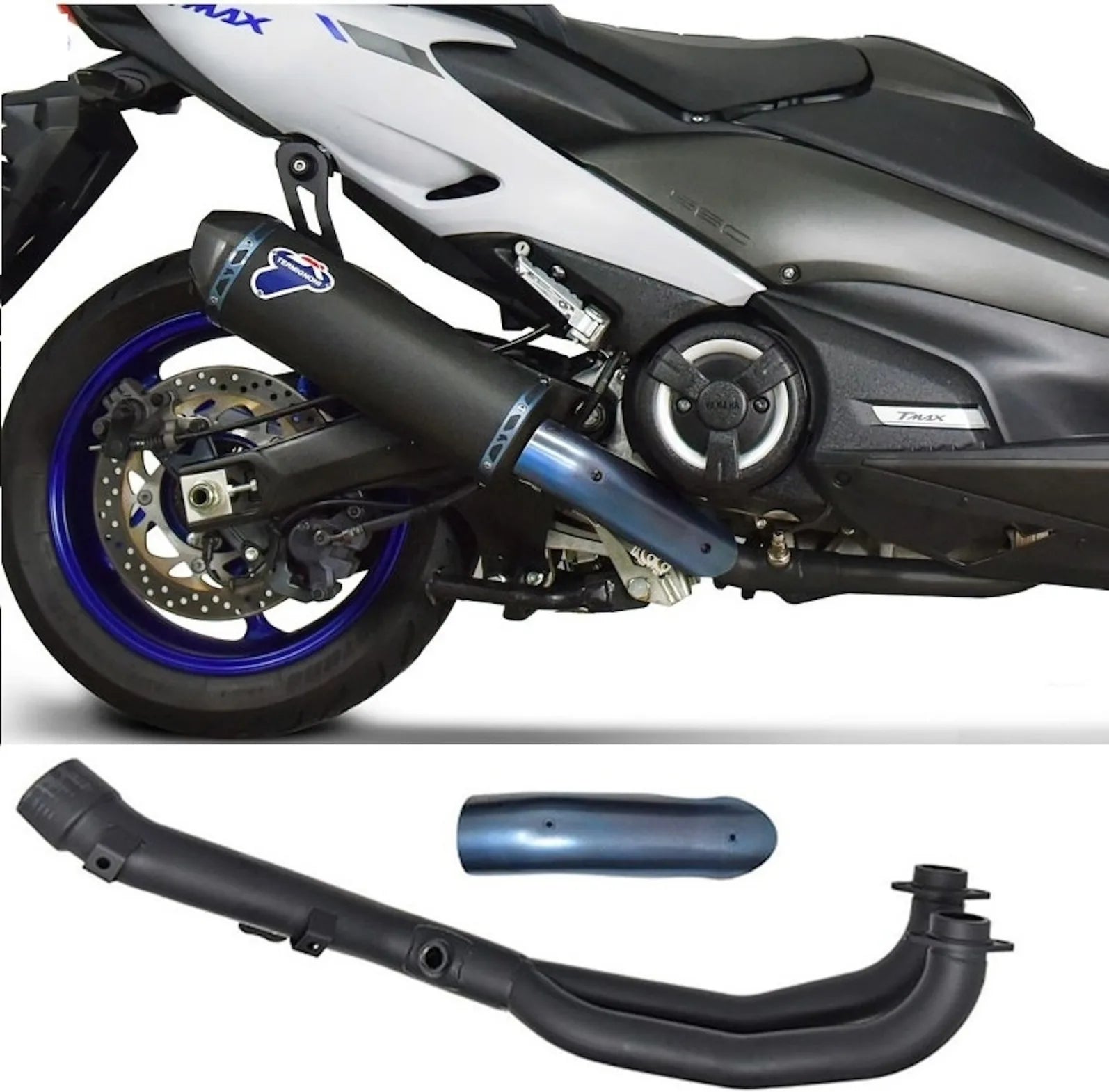 Sistema De Escape Completo Sin Homologación Acústica Scream Titano Negro Copa Carbono - Termignoni Compatible Con Yamaha Xp 560 T-Max Rc (2017-2023)